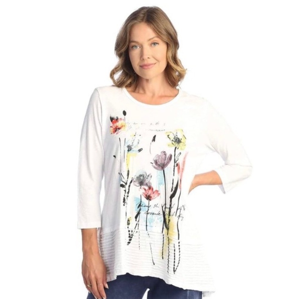 Jess & Jane Small Tunic Top "Sierra"NWT Floral 3/4 Sleeve 100% Cotton  M54-1820